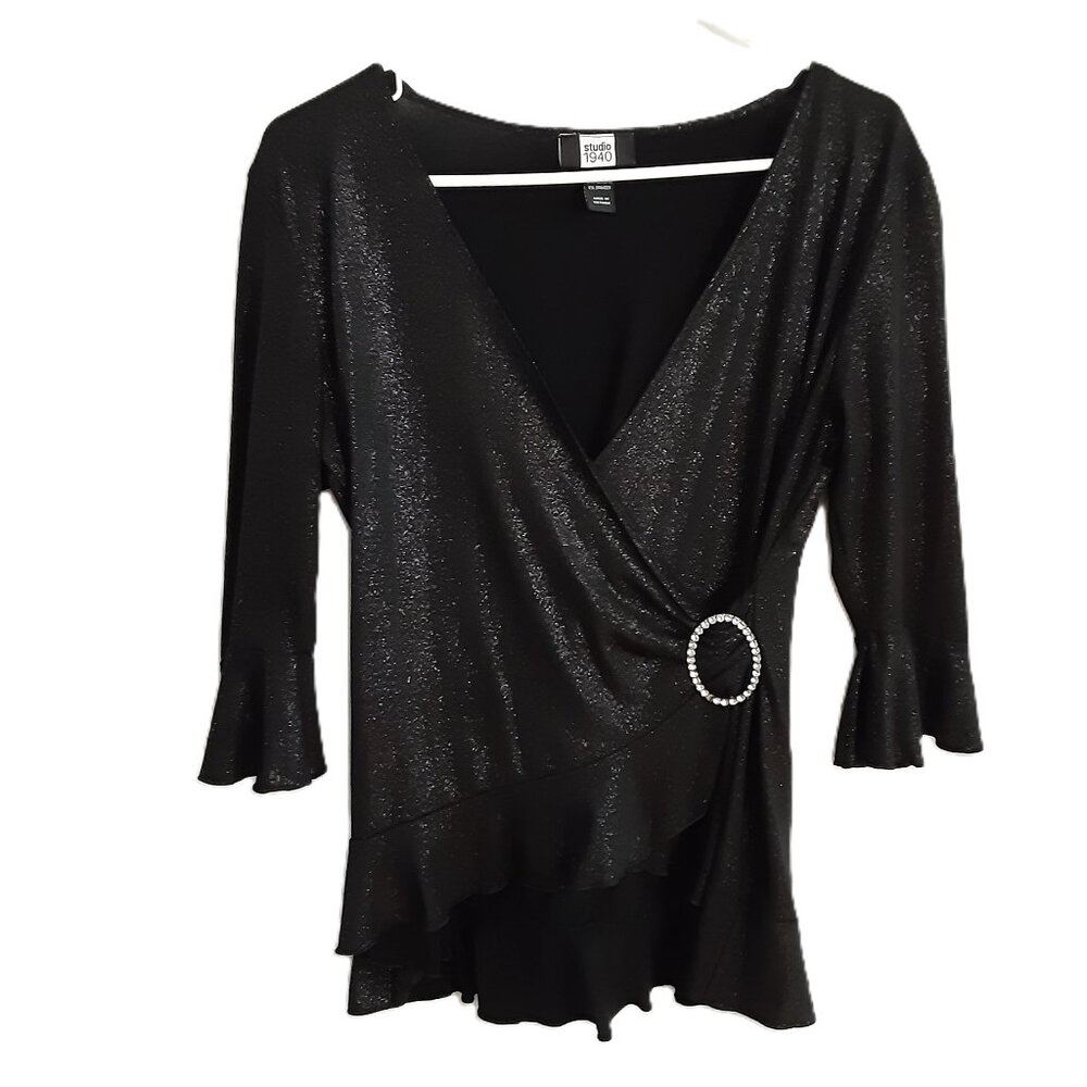 Studio 1940 Girls Blouse Size M 3/4 Sleeve Pullover V-Neck Holiday Party